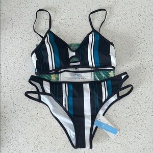 Cupshe Blue, White and Black striped bikini